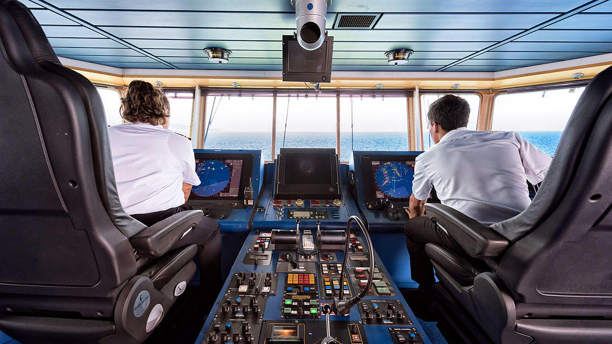 On the bridge at the HSC Tarifa Jet of FRS Iberia.