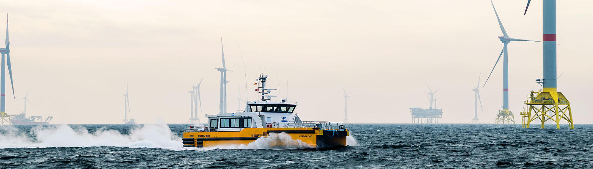 Graphic of the Windcat 43 on the high seas.