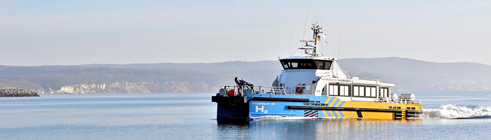 Windcat ship moves slowly through the water