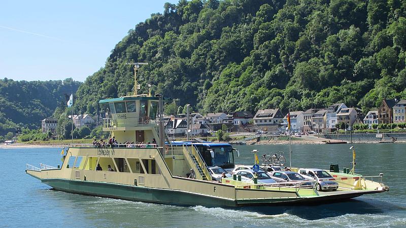 A Ferry crossing the river rhine