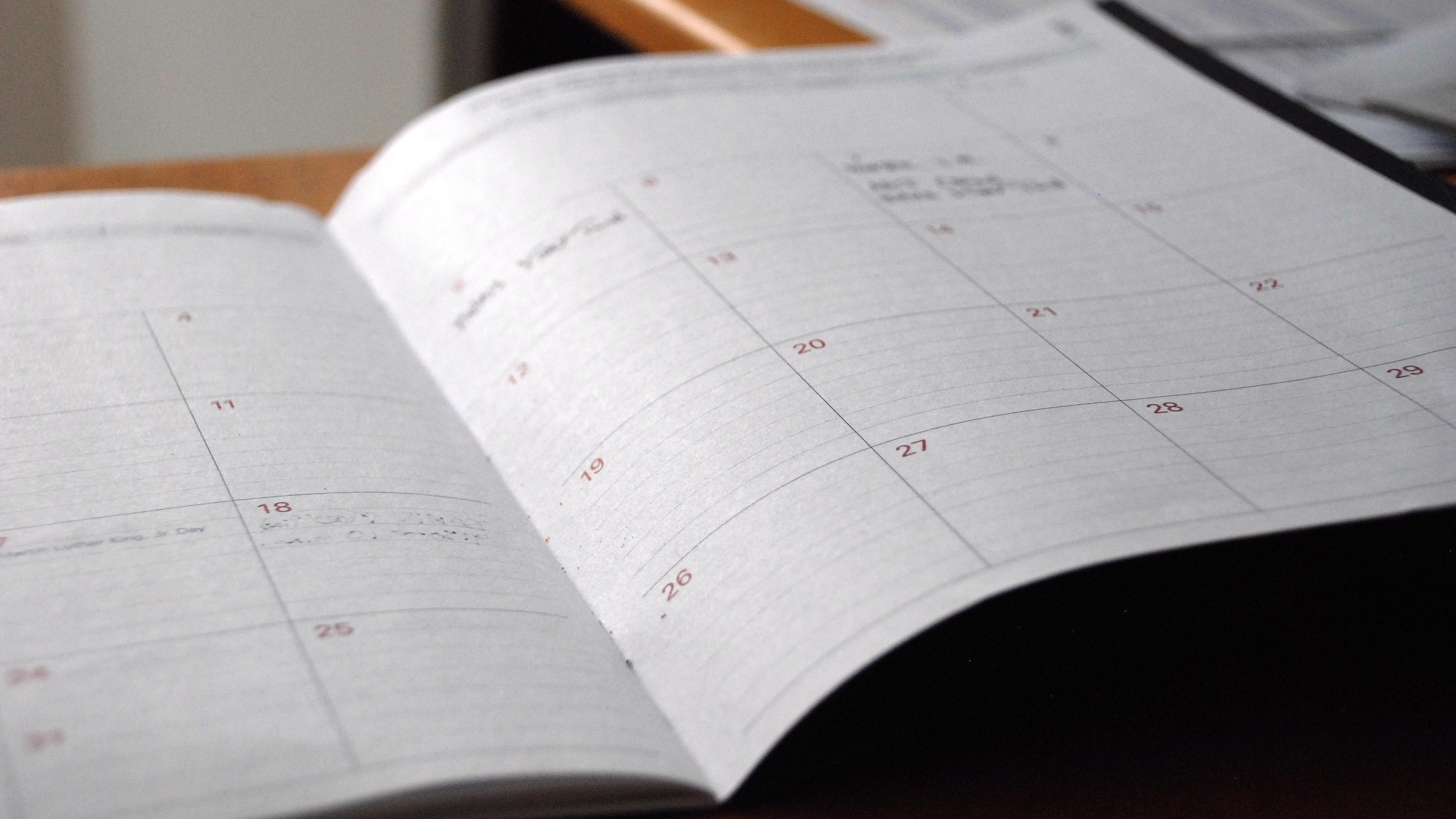 Notebook with a calendar.