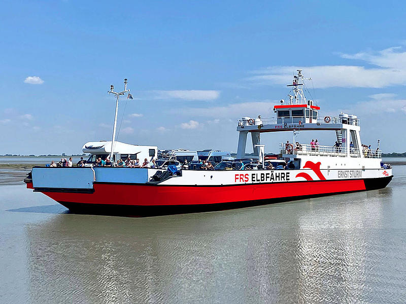 The vessel "Ernst Sturm" from the side on the water.